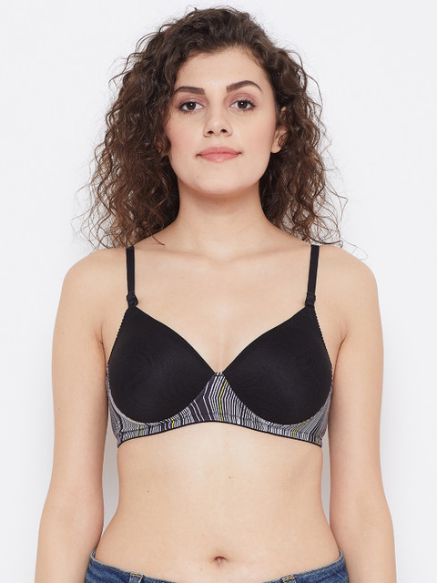 

Clovia Black & Grey Printed Non-Wired Heavily Padded T-shirt Bra BR1849G1336E