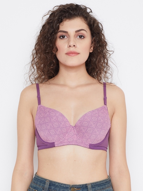 

Clovia Pink & Purple Printed Underwired Heavily Padded T-shirt Bra BR2036A2236E