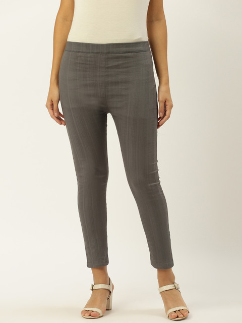 

RANGMAYEE Women Charcoal Grey Solid Regular Fit Cropped Trousers