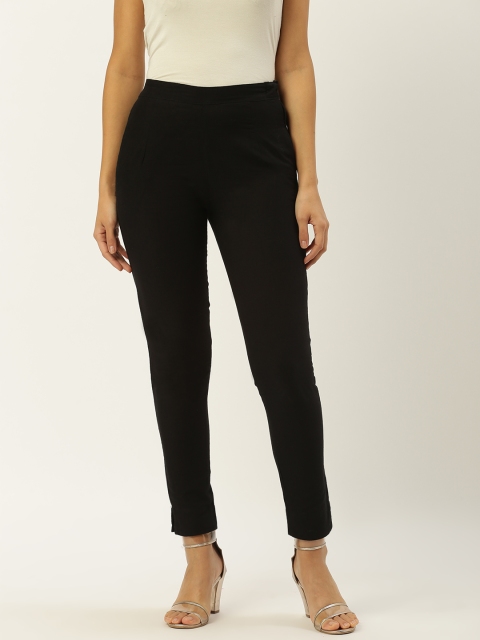 

RANGMAYEE Women Black Solid Regular Fit Trousers