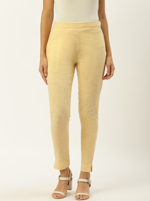 

RANGMAYEE Women Cream-Coloured Regular Fit Solid Cigarette Trousers