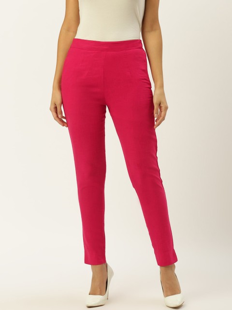 

RANGMAYEE Women Magenta Straight Fit Solid Regular Trousers