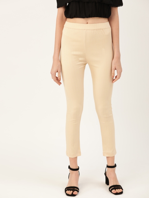 

Rangmayee Women Beige Straight Fit Solid Treggings