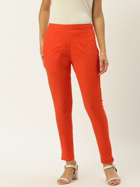 

RANGMAYEE Women Coral Orange Straight Fit Solid Regular Trousers