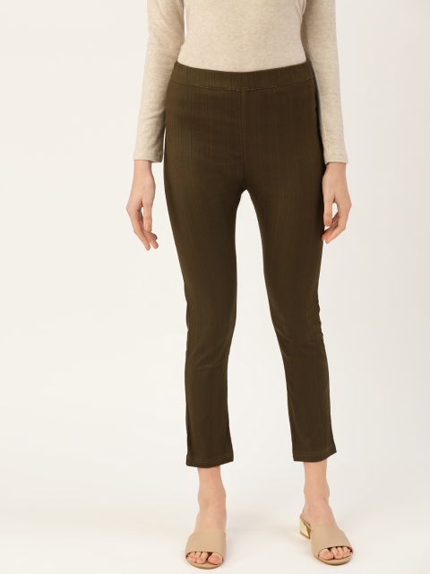 

Rangmayee Women Olive Brown Straight Fit Solid Treggings