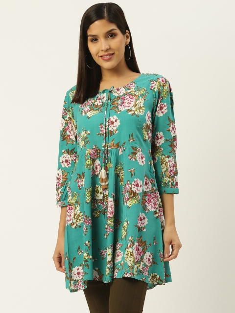 

RANGMAYEE Women Green& White Floral Print A-Line Tunic