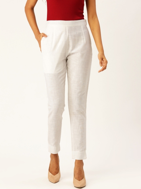 

RANGMAYEE Women White Straight Fit Solid Regular Trousers