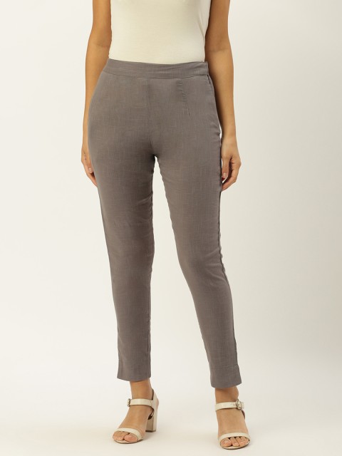 

RANGMAYEE Women Grey Straight Fit Self Design Regular Trousers