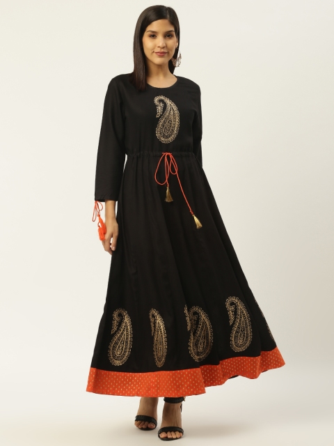

RANGMAYEE Women Black & Golden Paisley Print Maxi Dress