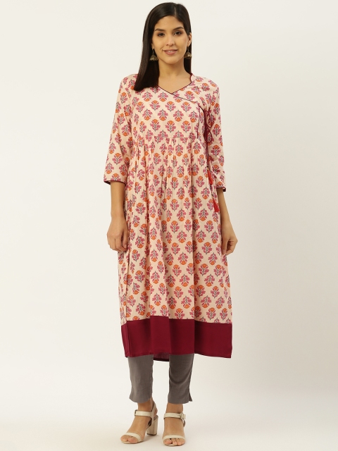 

RANGMAYEE Women Pink & Orange Printed Angrakha A-Line Kurta