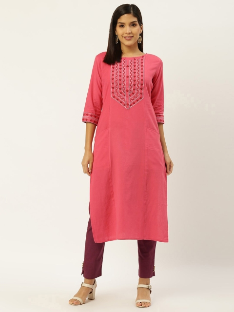 

RANGMAYEE Women Pink & Burgundy Yoke Design Kurta with Trousers