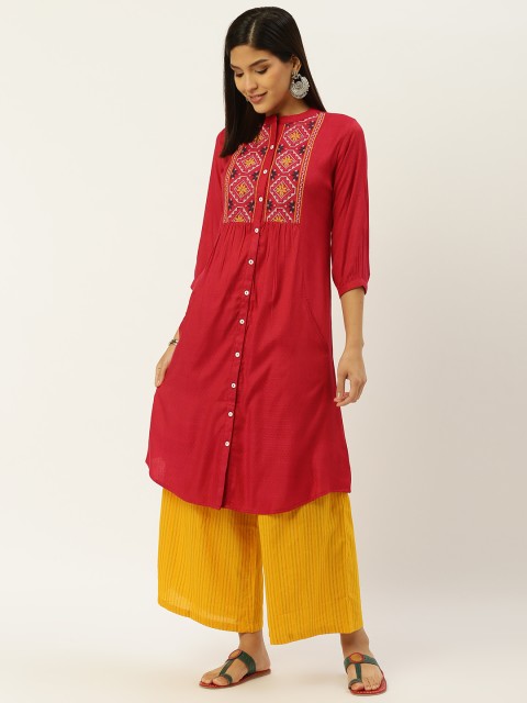 

RANGMAYEE Women Pink & Yellow Yoke Design Kurta with Palazzos
