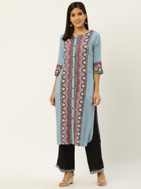 

RANGMAYEE Women Blue & Black Printed Kurta with Palazzos