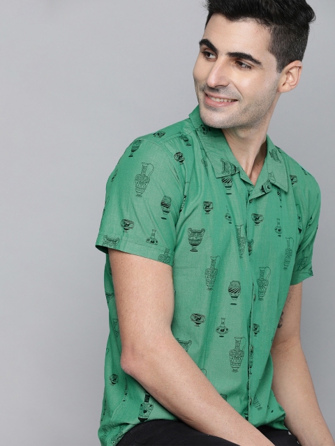 

HERE&NOW Men Green & Black Slim Fit Printed Casual Shirt