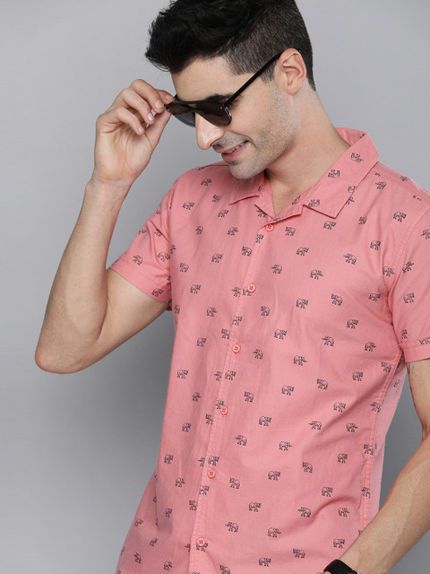 

HERE&NOW Men Pink Slim Fit Printed Casual Shirt