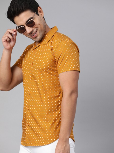 

HERE&NOW Men Mustard Yellow Slim Fit Printed Casual Shirt