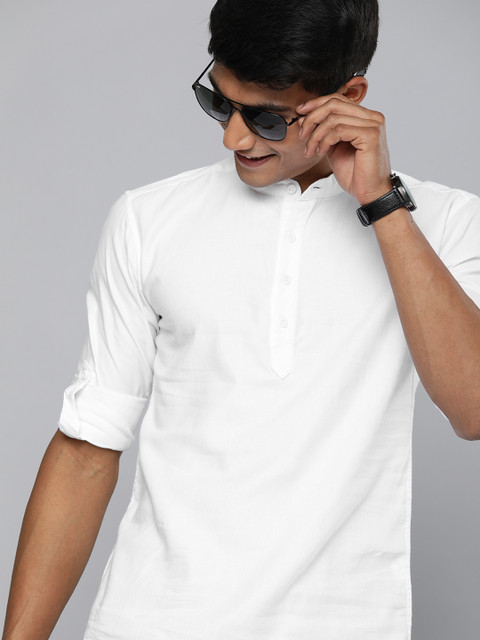 

HERE&NOW Men White Slim Fit Solid Casual Shirt With Roll-Up Sleeves