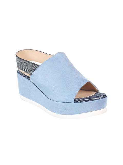 

Flat n Heels Women Blue Solid Suede Mules