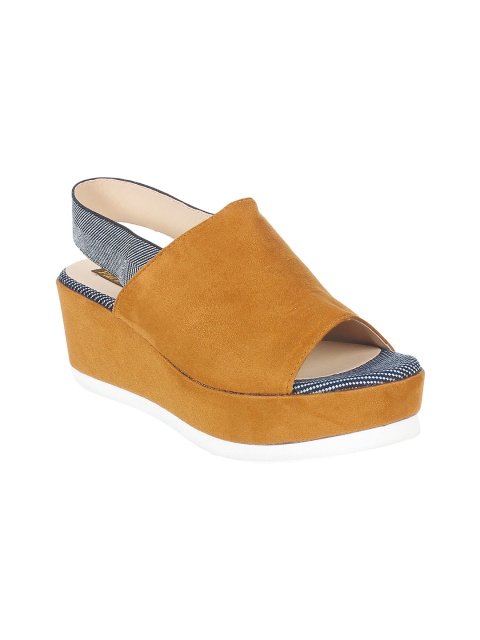 

Flat n Heels Women Mustard Yellow & Navy Blue Colourblocked Platform Heels