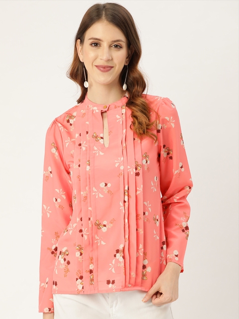 

all about you Women Coral Pink & Off White Floral Printed Top