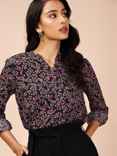 

all about you Women Black & Pink Floral Print Top