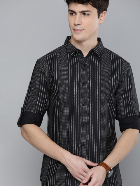 

HERE&NOW Men Black & White Slim Fit Striped Casual Shirt