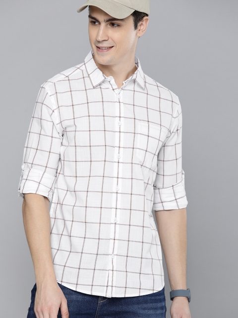 

HERE&NOW Men White & Brown Slim Fit Checked Casual Shirt