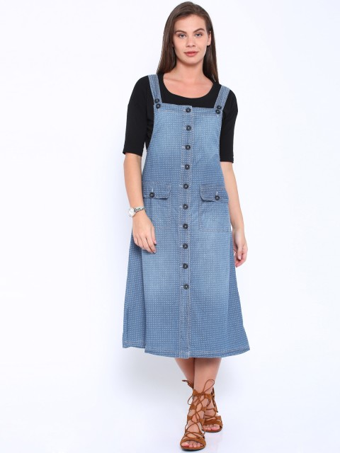 

Tokyo Talkies Blue Printed Dungaree Dress