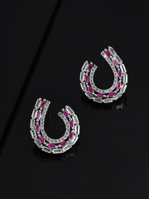 

Rubans Silver-Plated & Pink Handcrafted Zircon Classic Studs