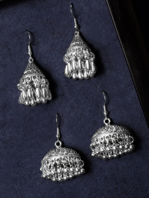 

Rubans Set Of 2 Silver-Plated Dome Shaped Jhumkas