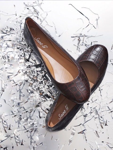

Saint G Women Brown Solid Leather Ballerinas