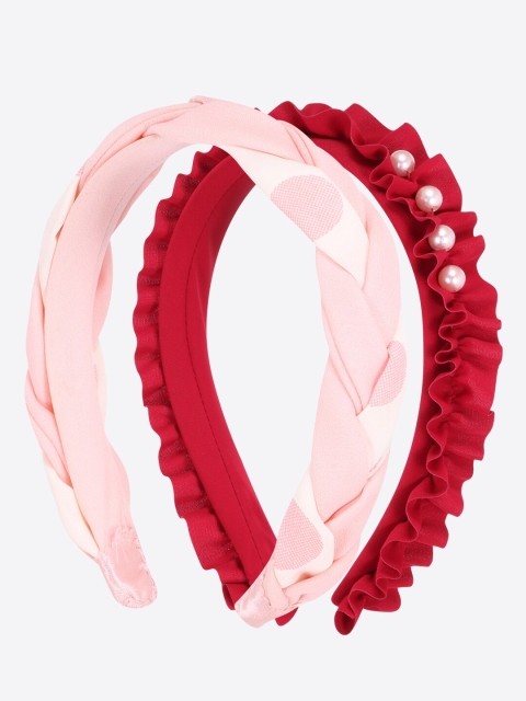 

CUTECUMBER Girls Red & Peach-Coloured Set of 2 Embellished Hairband