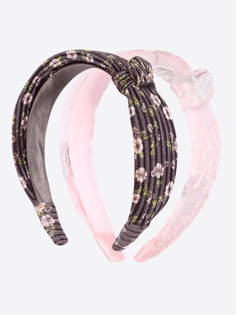 

CUTECUMBER Girls Black & Pink Set of 2 Embellished Hairband