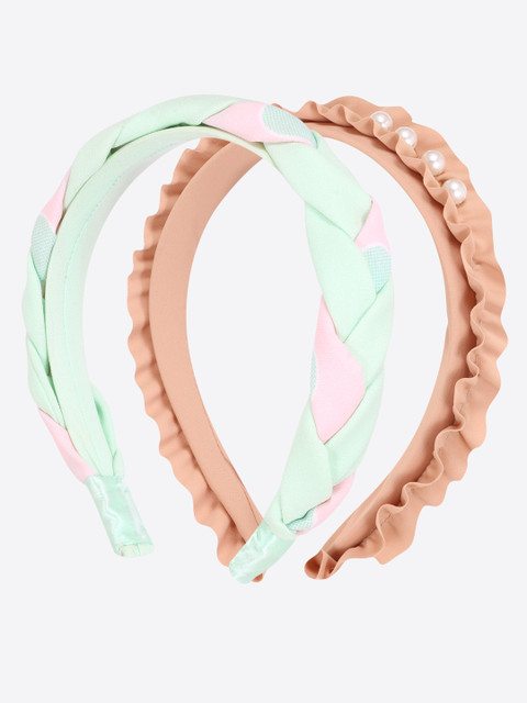 

CUTECUMBER Girls Set of 2 Brown & Green Embellished Hairband