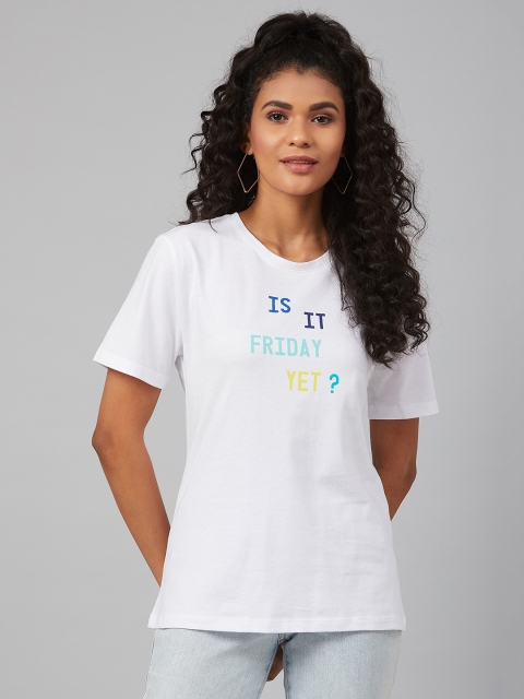 

Marks & Spencer Women White & Blue Printed Round Neck T-shirt