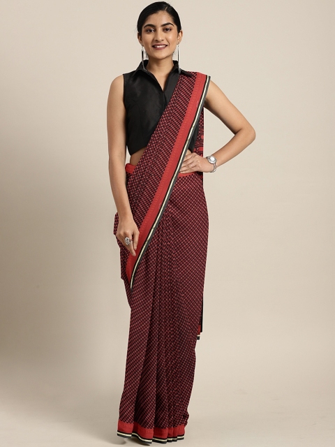 

KALINI Black & Maroon Pure Chiffon Printed Saree