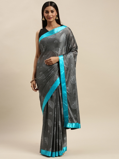 

KALINI Grey & Silver-Toned Poly Silk Woven Design Saree