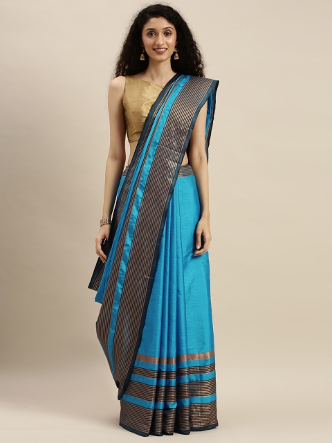 

KALINI Blue Solid Poly Silk Saree