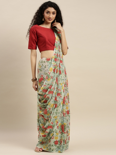 

KALINI Grey & Red Poly Georgette Printed Saree