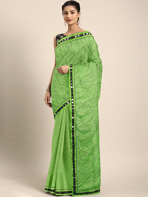 

KALINI Green & Black Poly Silk Printed Saree