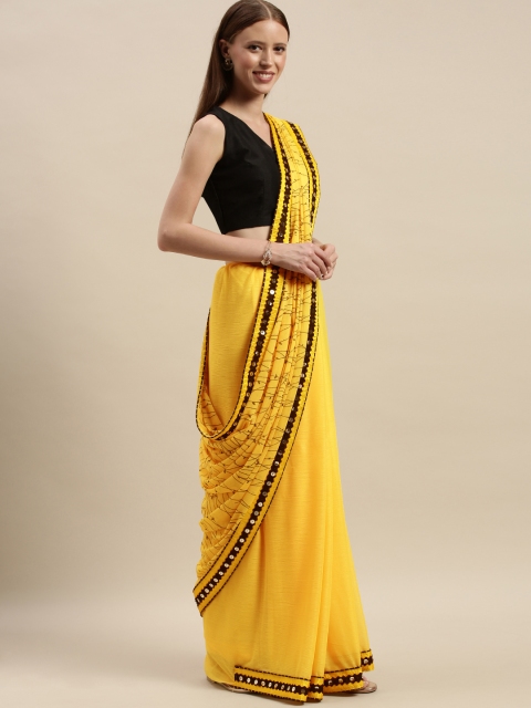 

KALINI Yellow & Black Poly Silk Printed Saree