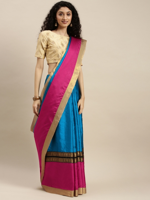 

KALINI Blue & Pink Poly Silk Woven Design Saree