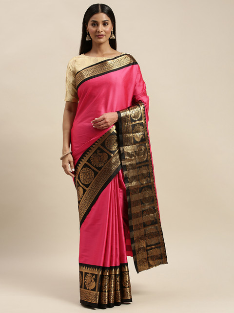 

KALINI Pink & Black Poly Silk Solid Saree