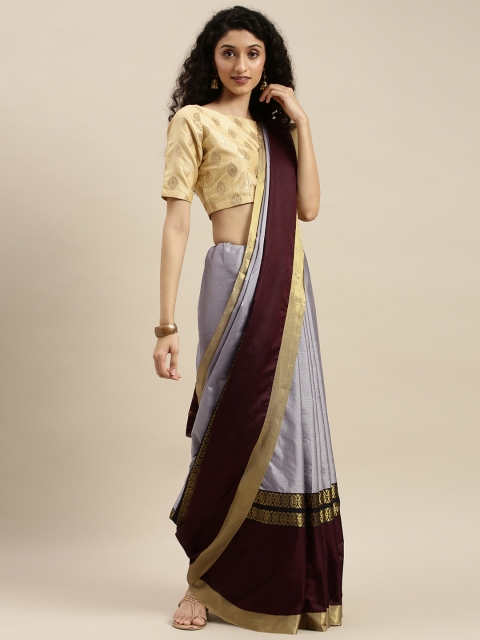 

KALINI Grey & Brown Poly Silk Woven Design Saree