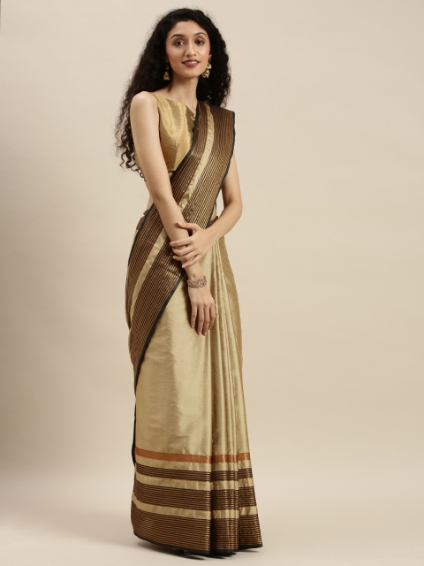 

KALINI Beige Solid Poly Silk Saree