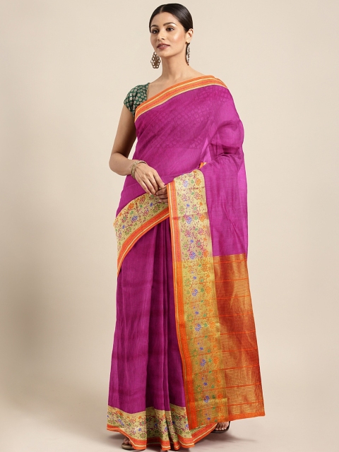 

KALINI Magenta Solid Polycotton Saree