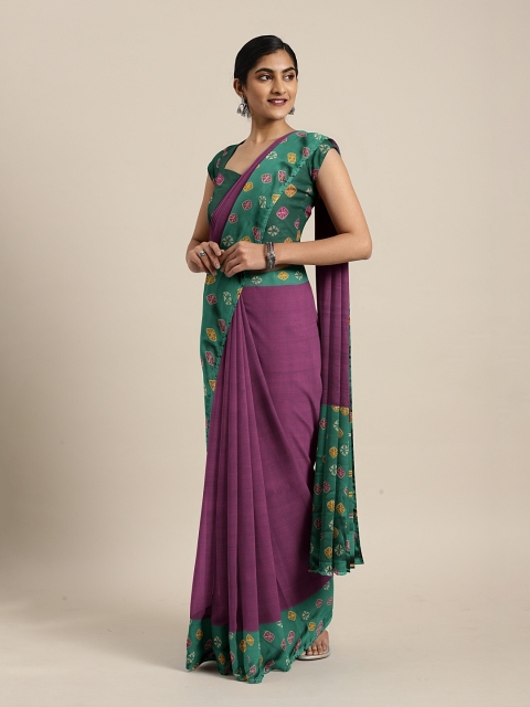 

KALINI Purple & Green Pure Chiffon Solid Saree