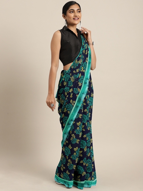 

KALINI Navy Blue Floral Printed Pure Georgette Saree