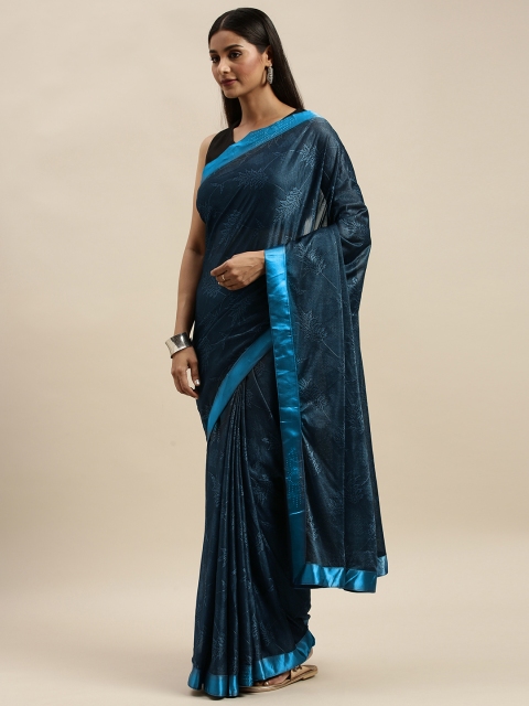 

KALINI Charcoal Grey & Blue Poly Silk Printed Saree