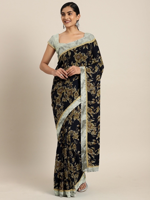 

KALINI Black & Beige Pure Georgette Floral Printed Saree